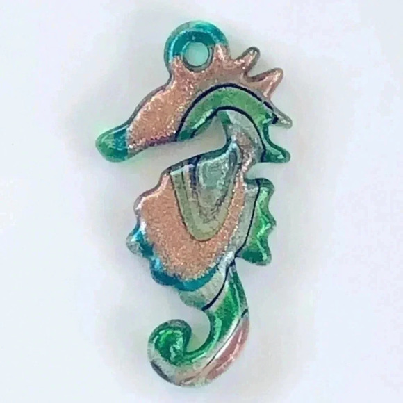 Green & Gold Murano Glass Handmade Seahorse Necklace Pendant - Picture 1 of 3